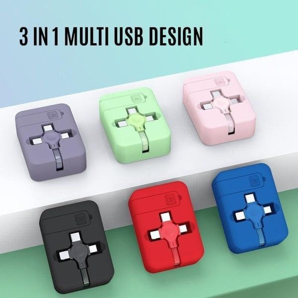 ⚡ Câble 3 en 1 Rétractable avec Support Téléphone – Charge Rapide 3A