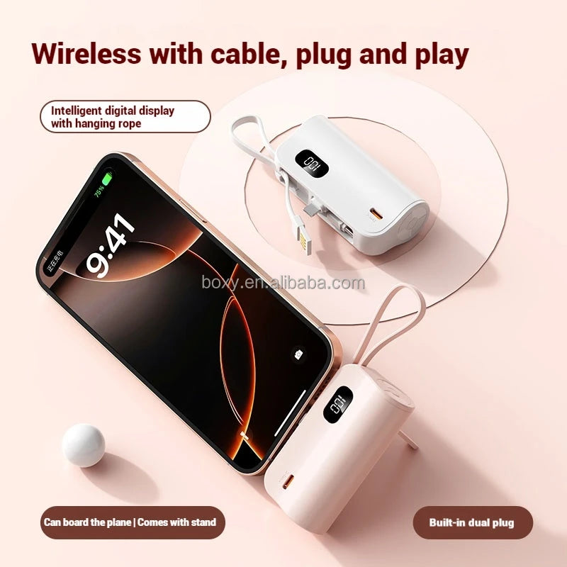 Portable Charger with Built-in Cables Digital Display